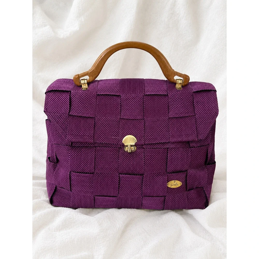 Gabrielle Italy Purple Woven Satchel Textured Basket Weave Turn Lock Purse